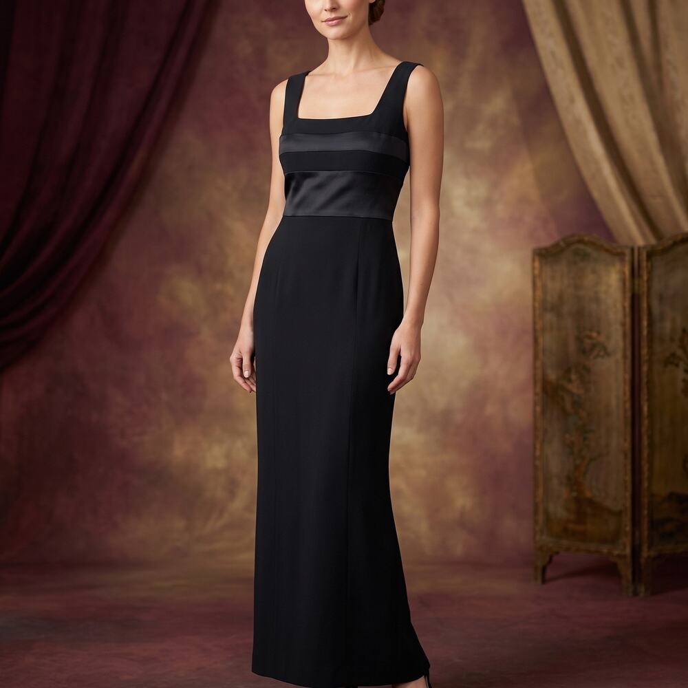 Jones New York Women's Evening Gown Black Satin Trim Quiet Luxury 90s Dress 8